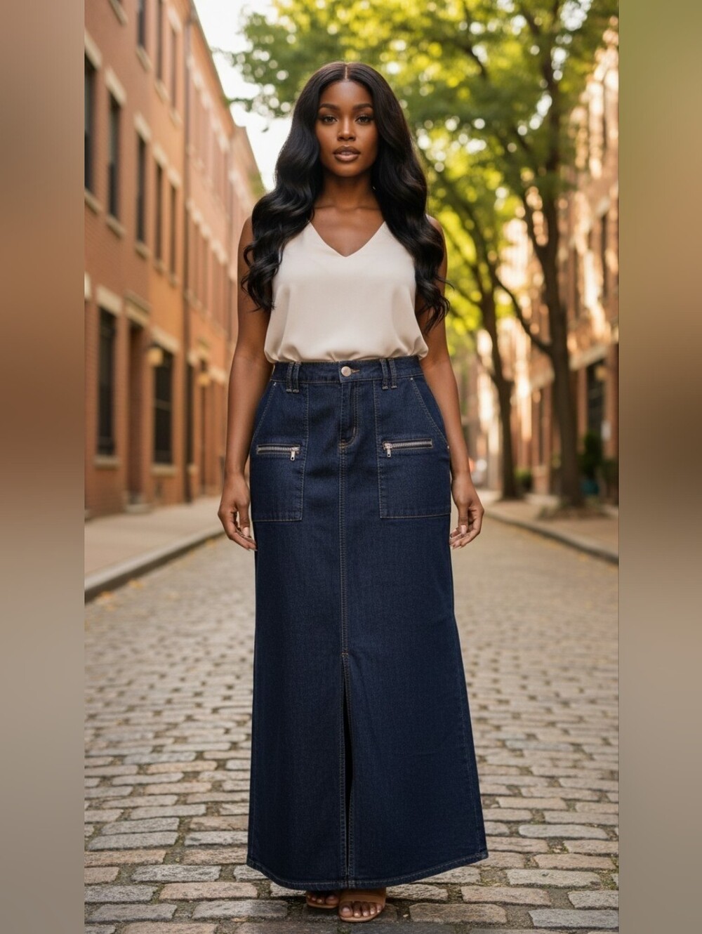 Y2K Bisou Bisou Dark Navy Flare Denim Skirt Size 12